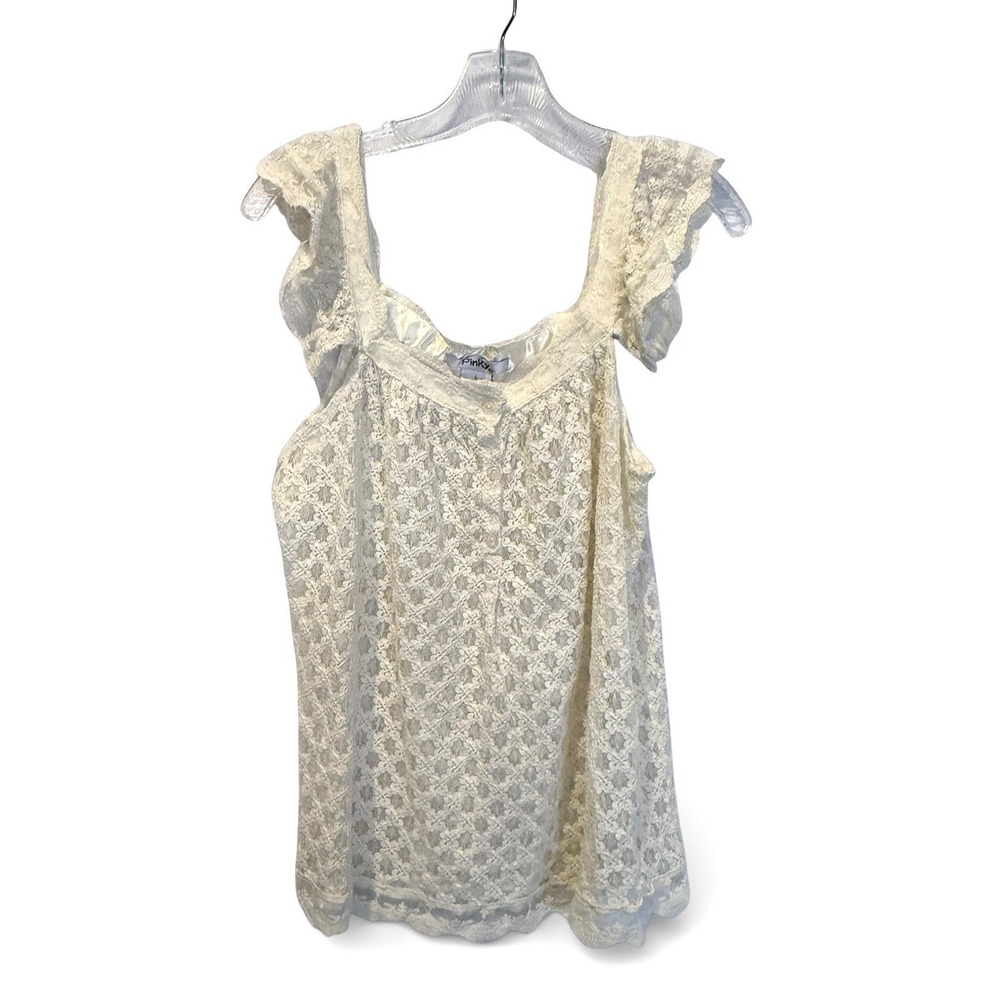 Pinky‎ Women's Ivory Lace Boho Chic Festival Sheer Top Cottagecore